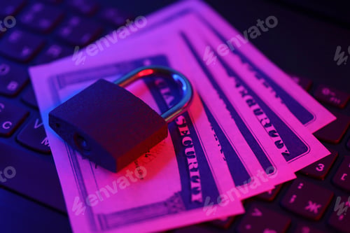 Preview: Padlock and social security card on computer keyboard. Identity theft and identity protection