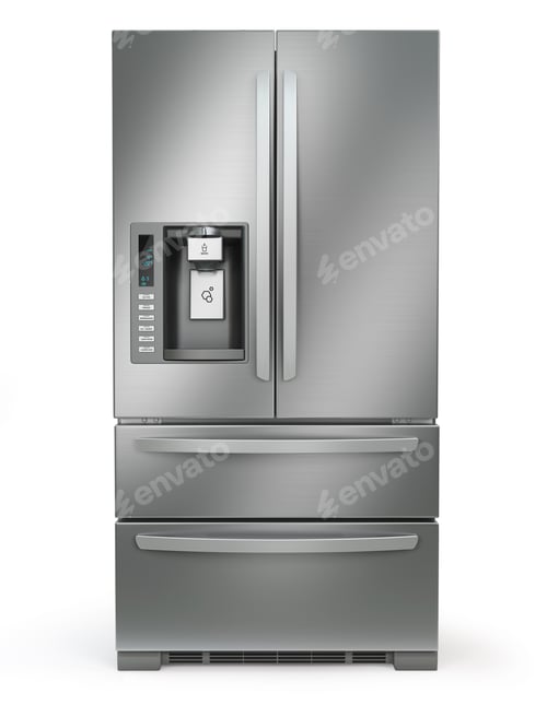 Preview: Modern Stainless Steel French Door Refrigerator on White