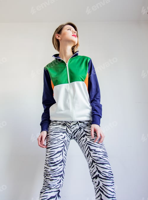 Preview: Young girl in zebra pants and 90s style jacket