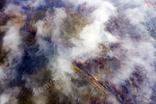 Preview: Drone photo of foggy sunrise over autumn hills