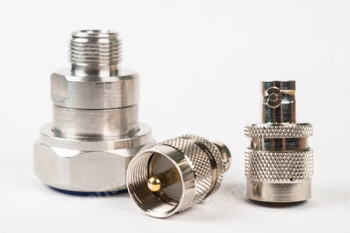 Preview: High frequency connectors component with a shiny copper nickel plating covering