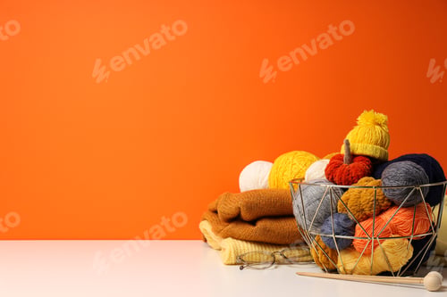 Preview: Concept of hobby, cozy winter and autumn hobby - knitting