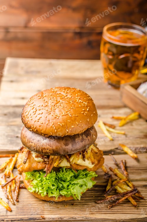 Preview: Fish and Chips Burger with grilled portobello