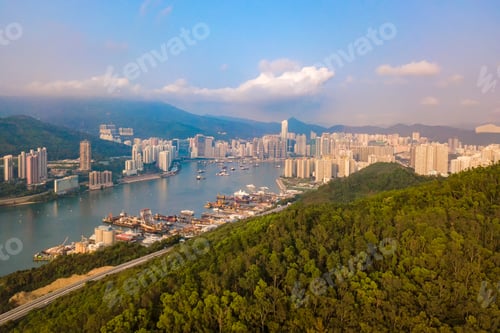 Preview: Hong Kong Downtown, China. Financial district in urban city in Asia. Skyscraper buildings.