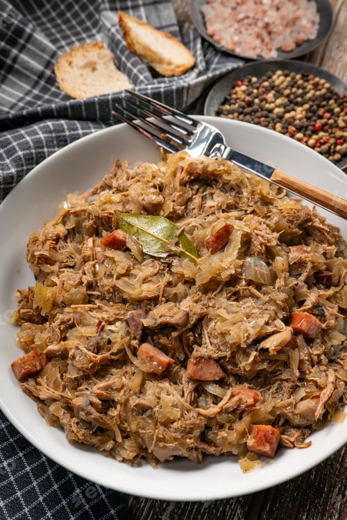 Preview: Bigos - sauerkraut stewed with meat, dried mushrooms and sausage.
