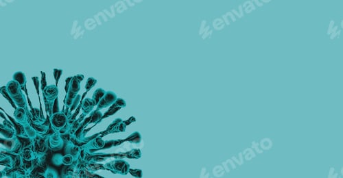 Preview: Blue covid background with corona virus cell and copy space.