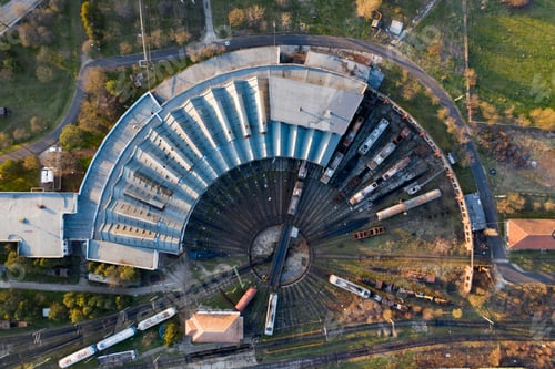 Preview: Industrial conceptual scene with trains. Top view.