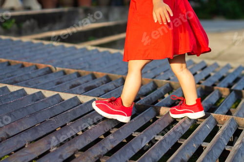 Preview: Baby child girl walking on the stair way