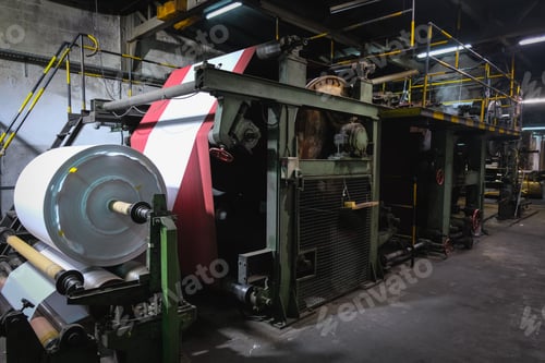 Preview: Large industrial machine for the production of plastic bags at the factory