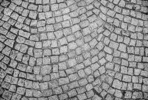 Preview: stone paving stones, cobblestone road, black and white photo
