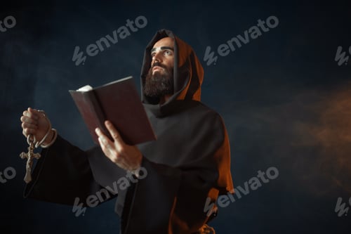 Preview: Medieval monk with spellbook calling the spirits