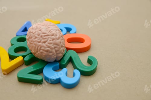 Preview: Brain Model with Colorful Numbers Symbolizing Mathematical Thinking and Cognitive Processing