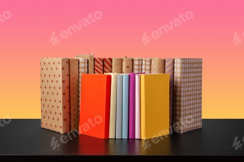 Preview: Stack of books on black wooden table