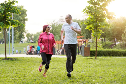 Preview: Running smiling mature couple outdoor, sport active lifestyle