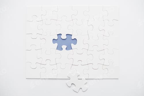 Preview: The last one element. Top view of puzzle with the last one element laying near it