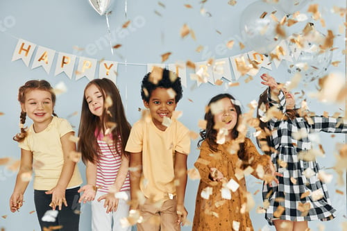 Preview: Children on celebrating birthday party indoors have fun together