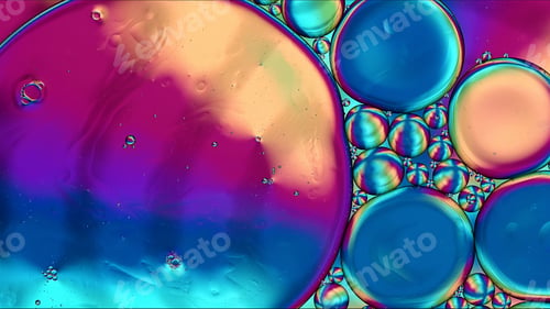 Preview: Abstract Colorful Food Oil Drops Bubbles and spheres Flowing on Water Surface