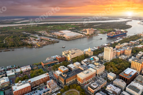 Preview: Aerial view of Savannah, Georgia.