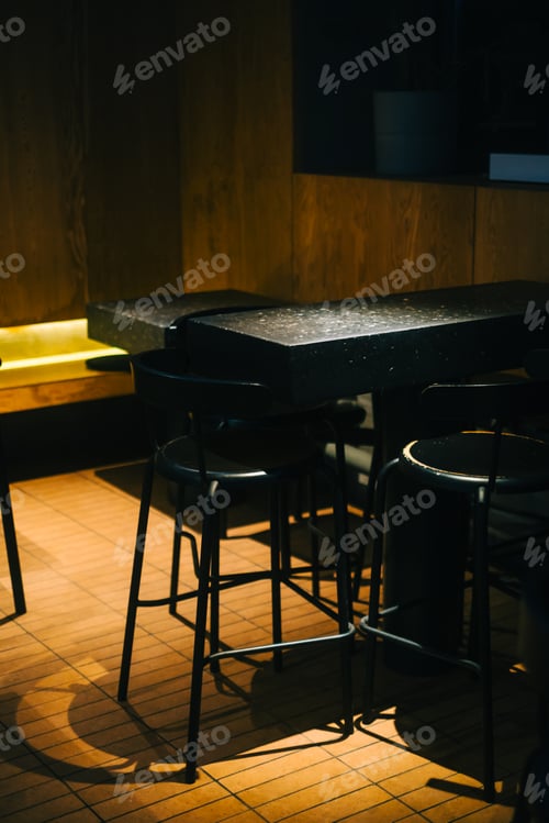 Preview: Interior of asian restaurant, empty table in the evening.