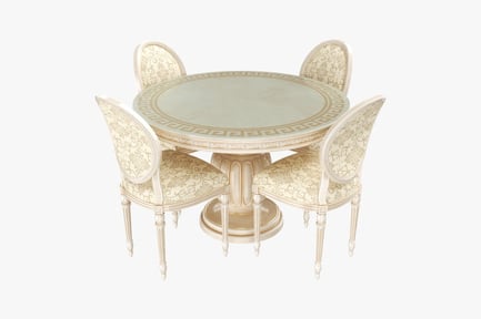 Preview: Classic Round Dining Table and Chairs with Greek Key Design