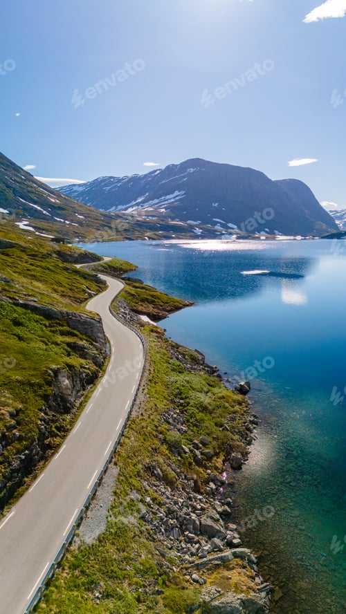 Preview: Winding Road Through Norwegian Mountains, Langvatnet, Geiranger, Norway