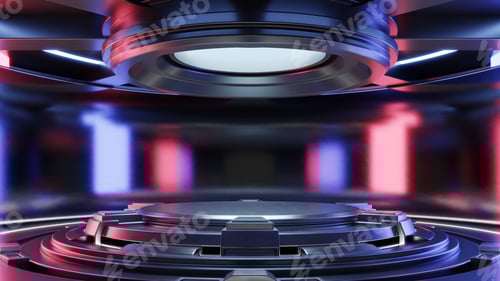 Preview: Empty light red blue studio room Futuristic interior.