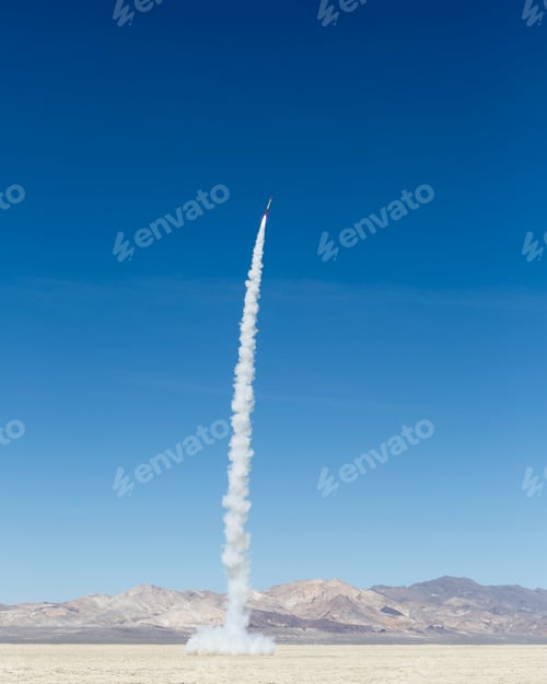 Preview: Rocket shooting into vast, desert sky, Black Rock Desert, Nevada