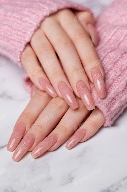 Preview: Female hands with pink nail design