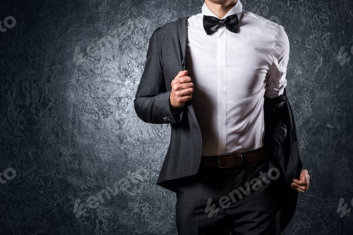 Preview: Stylish man in suit with bow tie