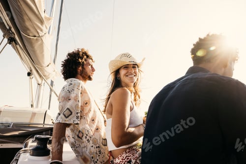 Preview: Friends enjoying a sunny day sailing on a sailboat