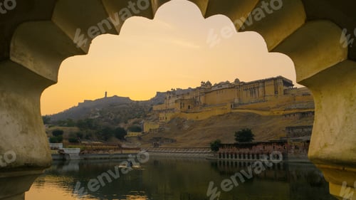 Preview: High angle shot of Amber Fort site as part of Hill Forts of Rajastan group in India