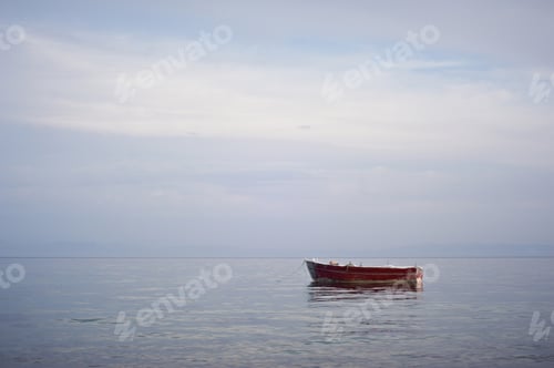 Preview: Beautiful landscape with boat and calm sea