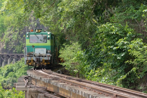 Preview: River Kwai Bridge with train railway, Mueang Kanchanaburi District, Thailand.