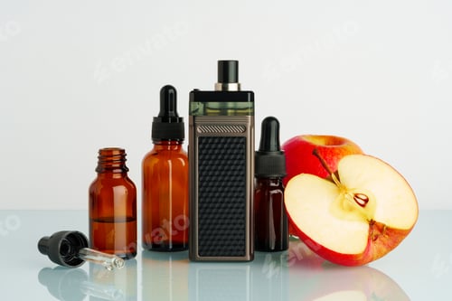 Preview: Vape liquid with apple flavor on white background
