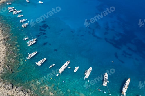 Preview: Drone aerial seascape luxury yachts moored in the coast. Summer holidays