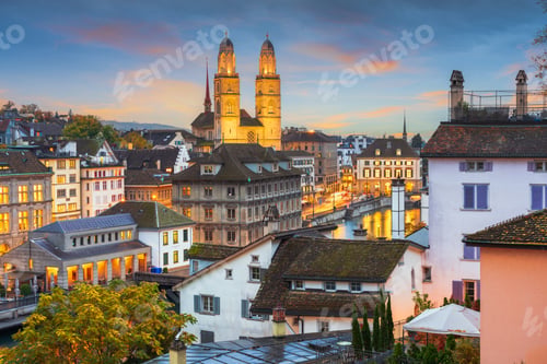 Preview: Zurich, Switzerland Skyline at Twilight