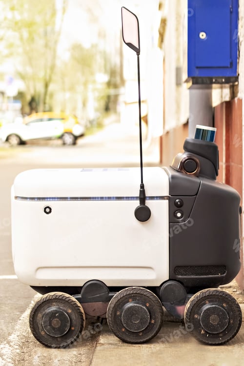 Preview: autonomous electric vehicle . Automatic delivery robot for the transportation of goods, and packages