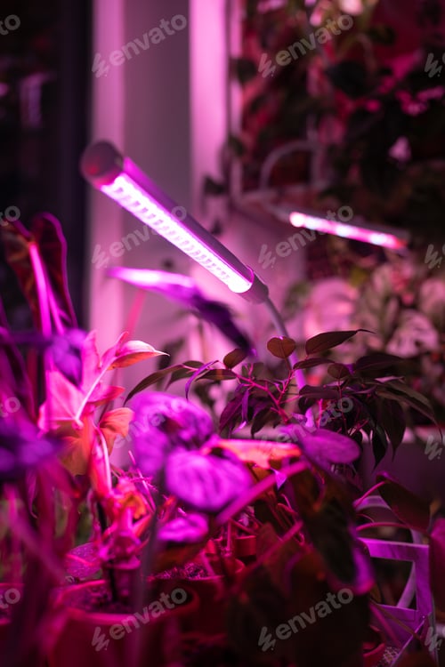 Preview: Phyto lamp illuminates plant at home. LED lamp for supplementary lighting of houseplants in winter
