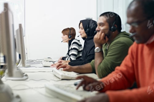 Preview: students with headset in computer lab