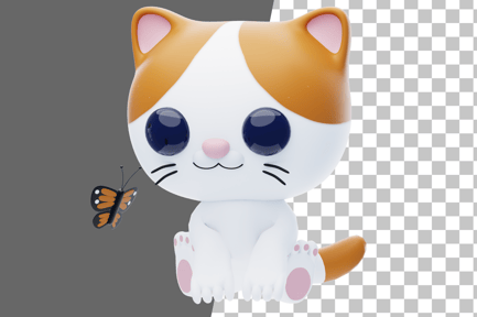 Preview: Cat Character Sees Butterfly 3D Illustration