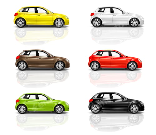 Preview: Collection of Multicolored New Modern Cars