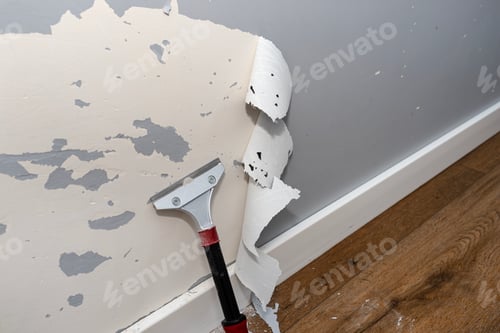 Preview: Removing silicone paint from a wall damaged by dog claws using a paint and adhesives scraper.