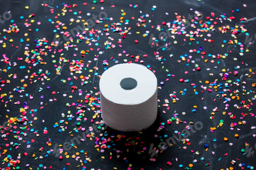 Preview: Toilet paper and confetti around on dark background
