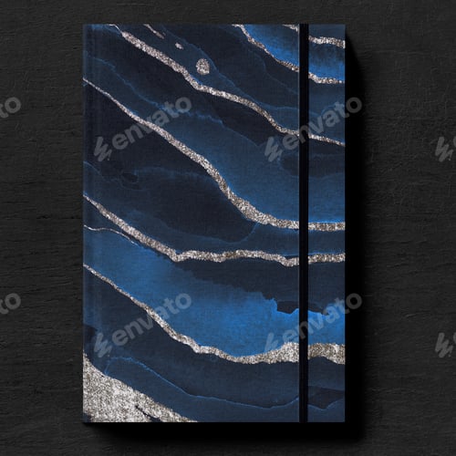 Preview: Dark blue book cover on a black table