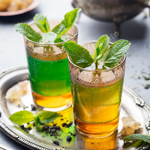 Preview: Mint, Green Tea Moroccan Traditional Drink. Close up.