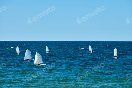 Preview: Blue sea sailing regatta, nautical spectacle sport sailing competition among yacht club
