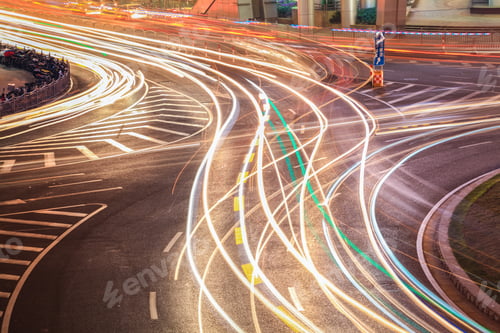 Preview: light trails on the roundabout road