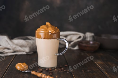 Preview: A glass cup of whipped instant coffee Dalgona