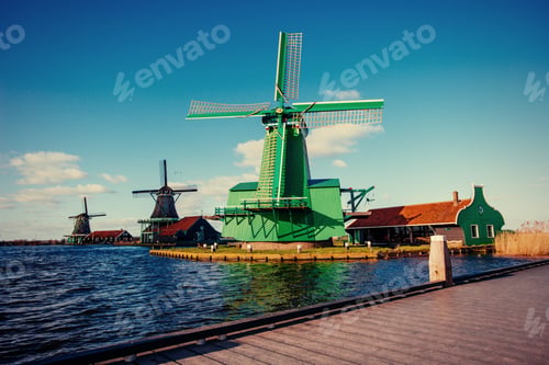 Preview: Traditional Dutch windmills from the channel Rotterdam. Holland