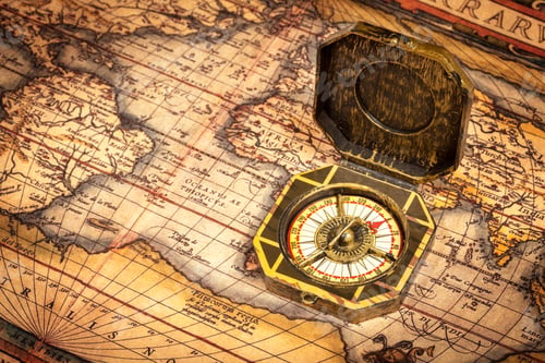 Preview: Vintage pirate compass on ancient map